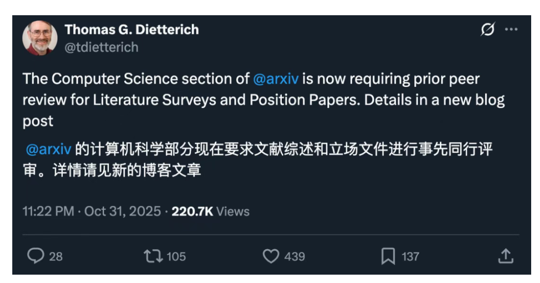 11月2日·arXiv新规限制综述与立场论文发布