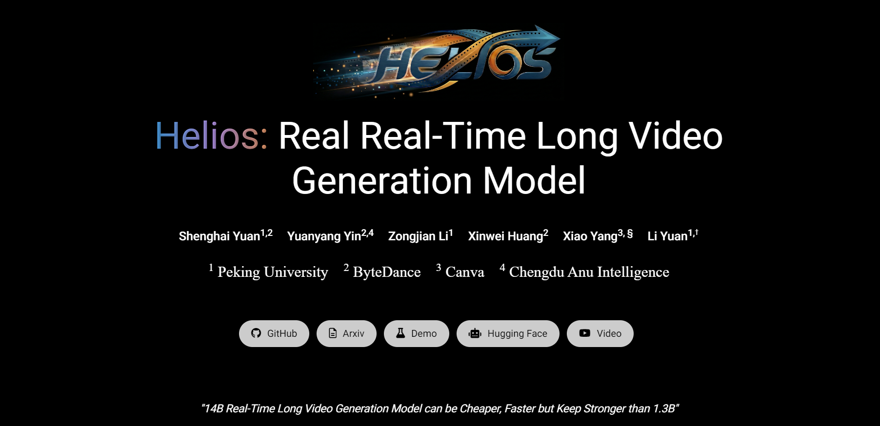 Helios ： 北大联合字节等开源的实时长视频生成模型