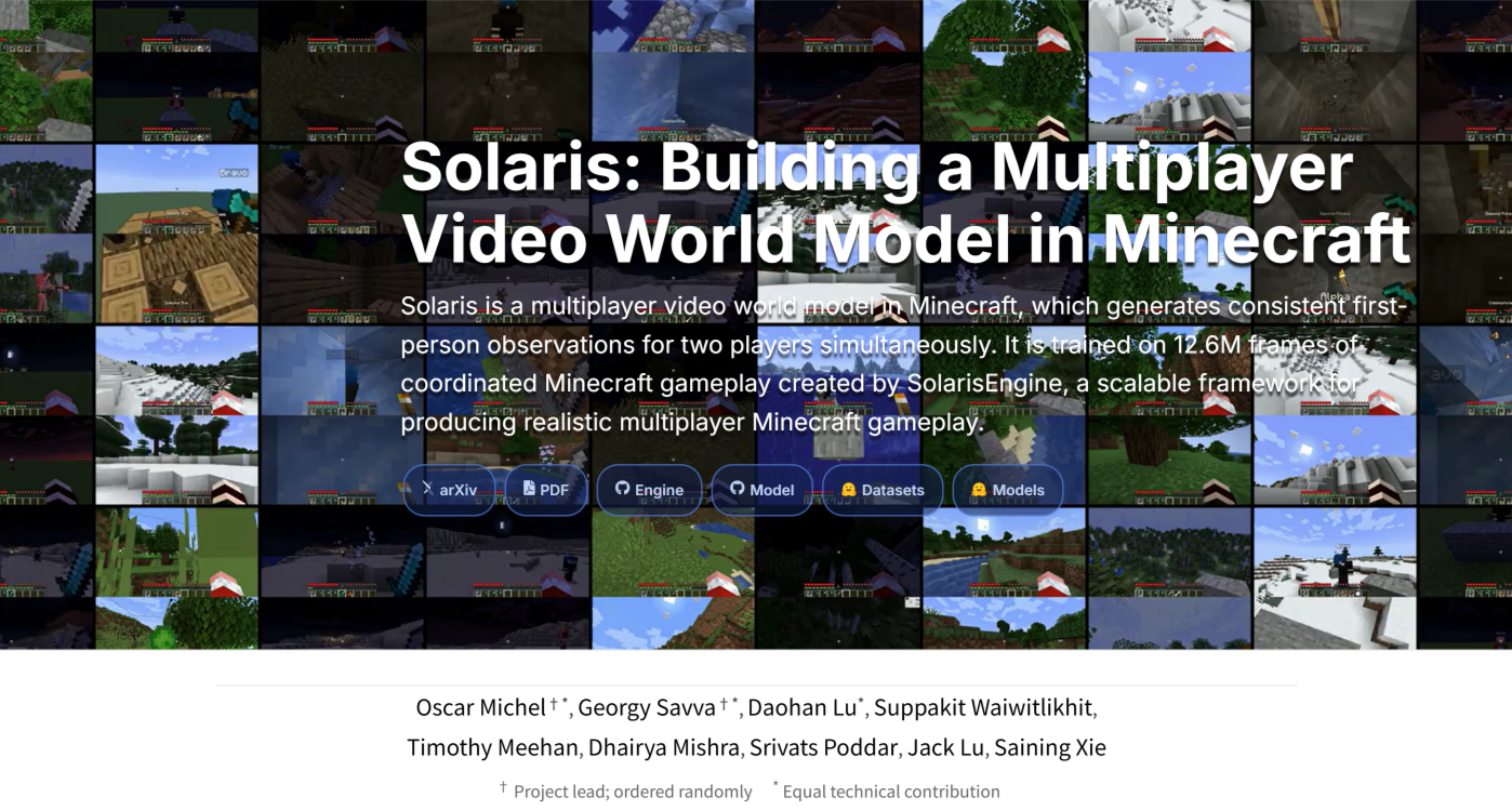 Solaris ： 谢赛宁研究团队开源的多人视频世界生成模型
