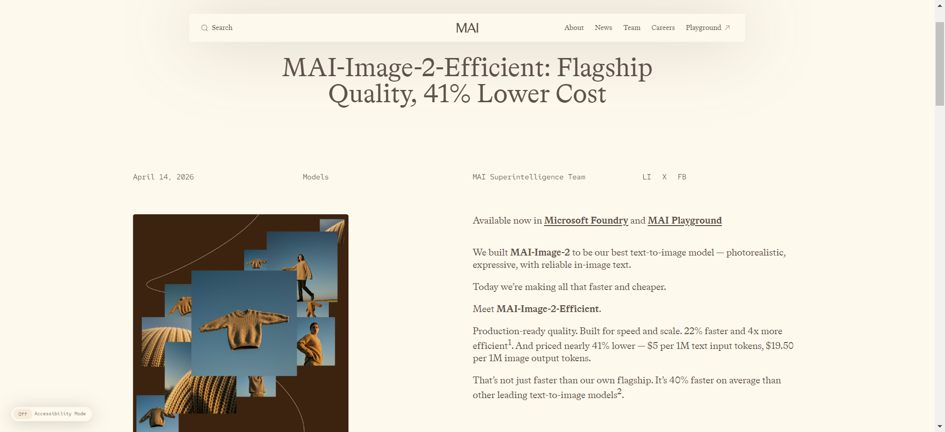 MAI-Image-2-Efficient : 微软推出的轻量版文生图模型